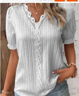 Gwenllian | Women's Lace Trim V-Neck Pleated Blouse