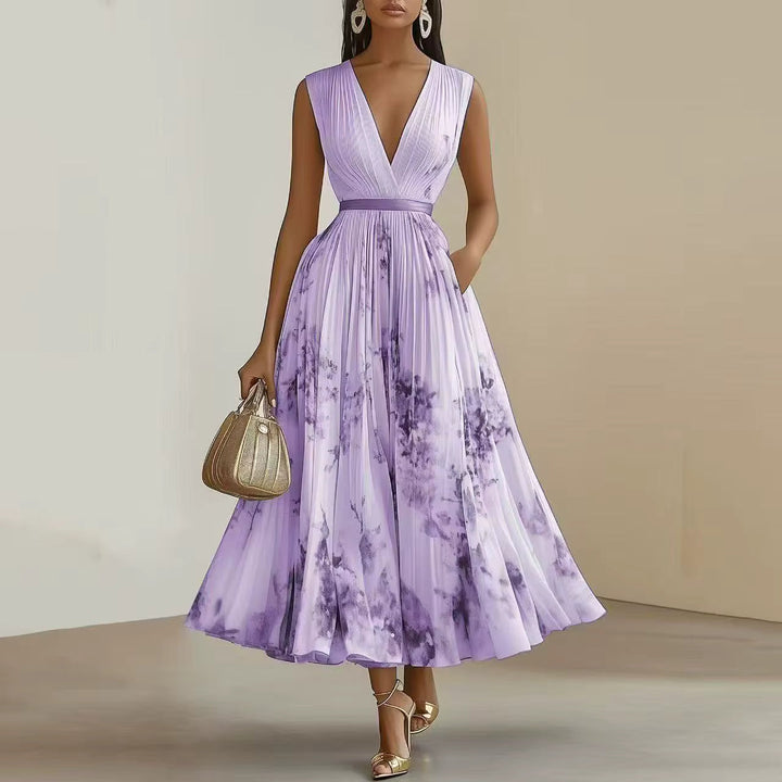 Rowella | Women's Pleated V-Neck Maxi Dress