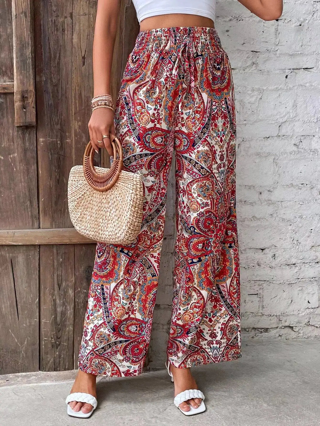 Grace & Jess | Vintage Printed Wide-leg Pants