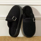 Isolde | Women's Fuzzy Slide-In Sandals with Buckle Detail
