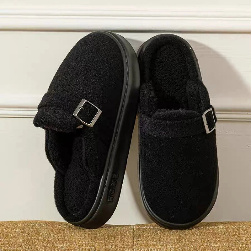 Isolde | Women's Fuzzy Slide-In Sandals with Buckle Detail