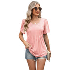 Jebediah | Women's Puff Sleeve Pleated Peplum Round Neck Loose Top
