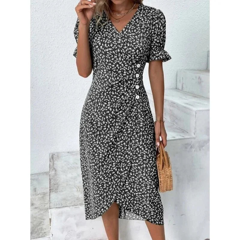 Jobst | Women's Floral Button Front Puff Sleeve Midi Dress