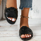 Niall | Women's Woven Panel Wide Strap Flat Slides