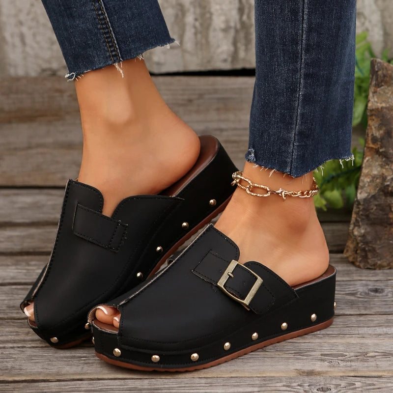 Aurora | Women's Open Front Slip-On Clogs with Buckle Detail