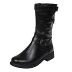 Xylara | Women's Buckle Strap Side Zip Mid-Calf Boots