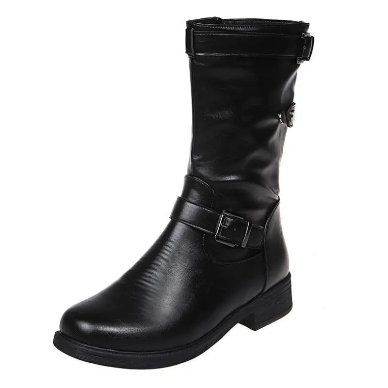 Xylara | Women's Buckle Strap Side Zip Mid-Calf Boots