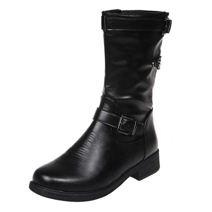 Xylara | Women's Buckle Strap Side Zip Mid-Calf Boots