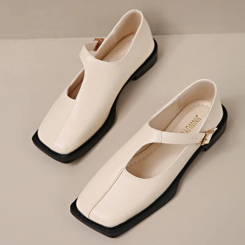Hazel | Women's Chic Leather Mary Janes with Square Toe and Buckle Strap