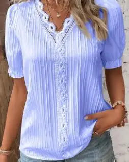 Gwenllian | Women's Lace Trim V-Neck Pleated Blouse
