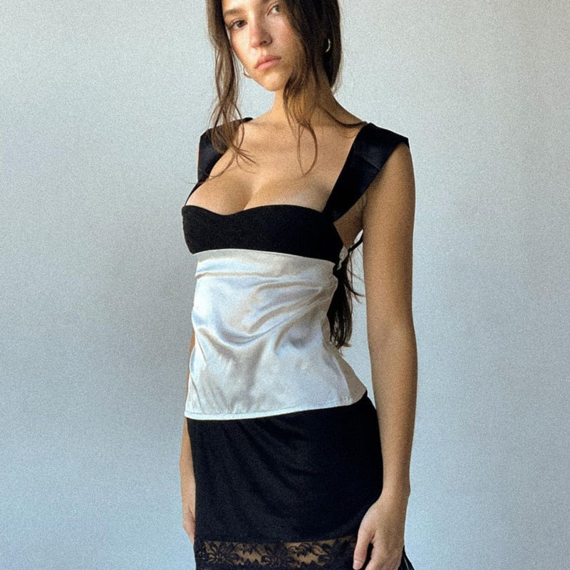 Luxara | Women's Two-Tone Contrast Cropped Vest Corset Top