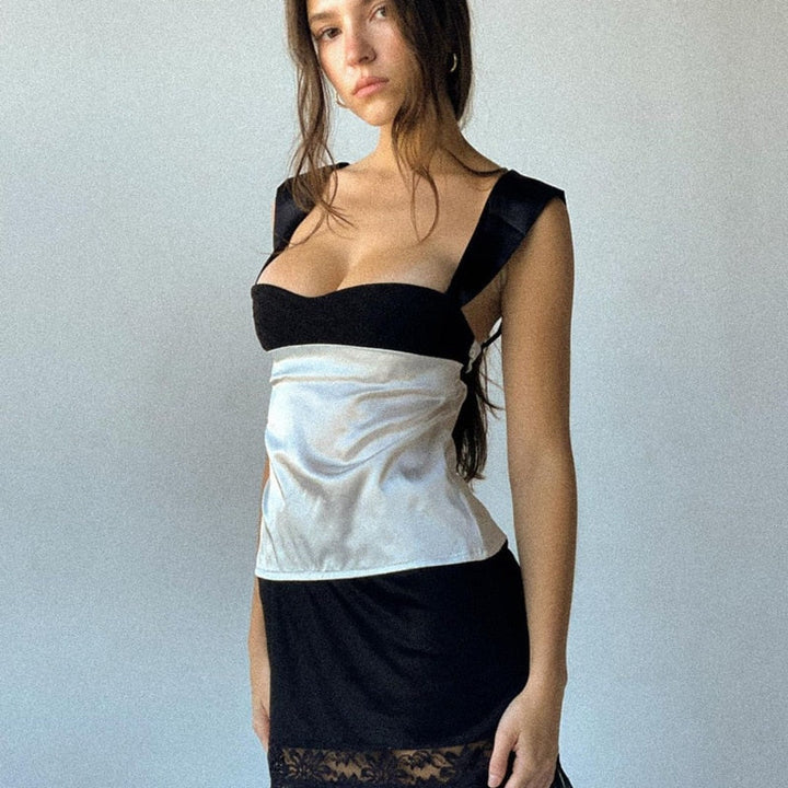 Luxara | Women's Two-Tone Contrast Cropped Vest Corset Top