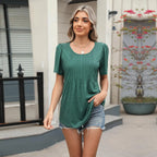 Jebediah | Women's Puff Sleeve Pleated Peplum Round Neck Loose Top