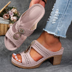 Maris | Women's Stylish Block Heeled Sandals with Perforated Detail