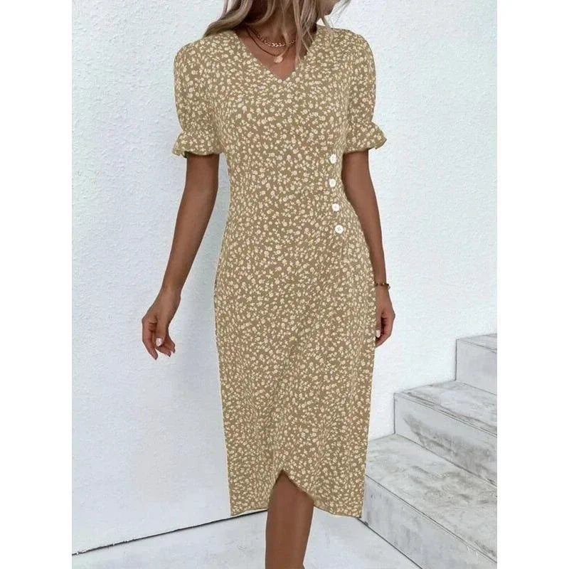 Jobst | Women's Floral Button Front Puff Sleeve Midi Dress