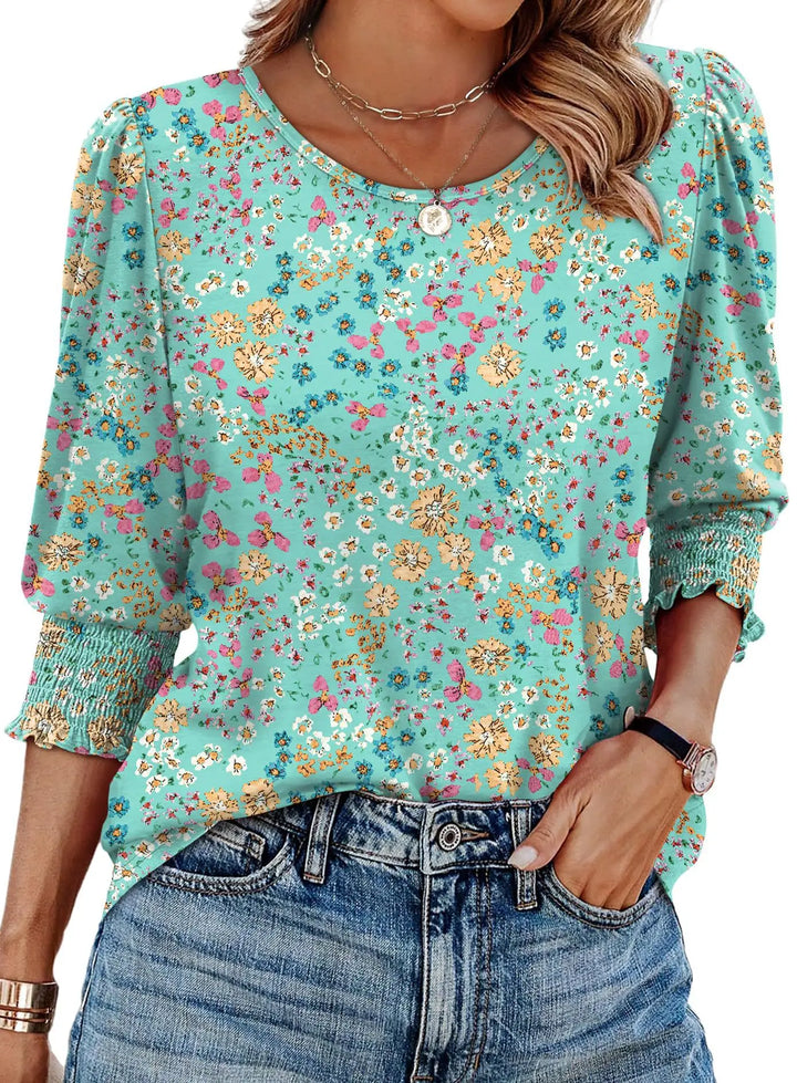 Finian | Women's Floral Print Three-Quarter Sleeve Top
