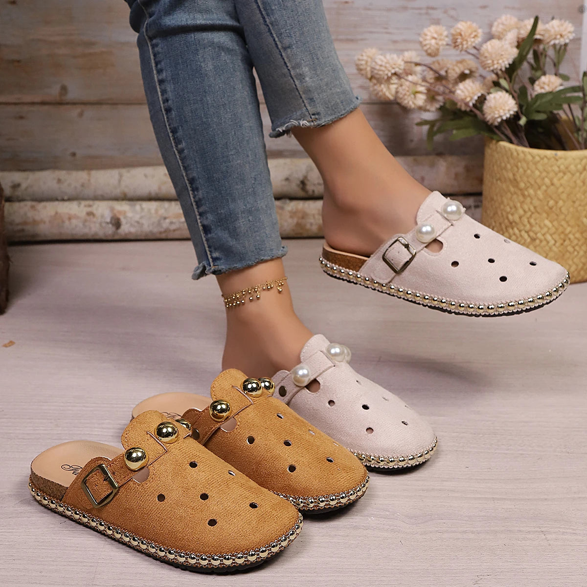 Daphne | Women's Classic Croc Sandals with Pearl Accent