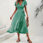 Ysabeau | Women's Floral Wrap Ruffle Hem Midi Summer Dress