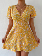 Luthais | Women's Floral Wrap V-Neck Mini Dress