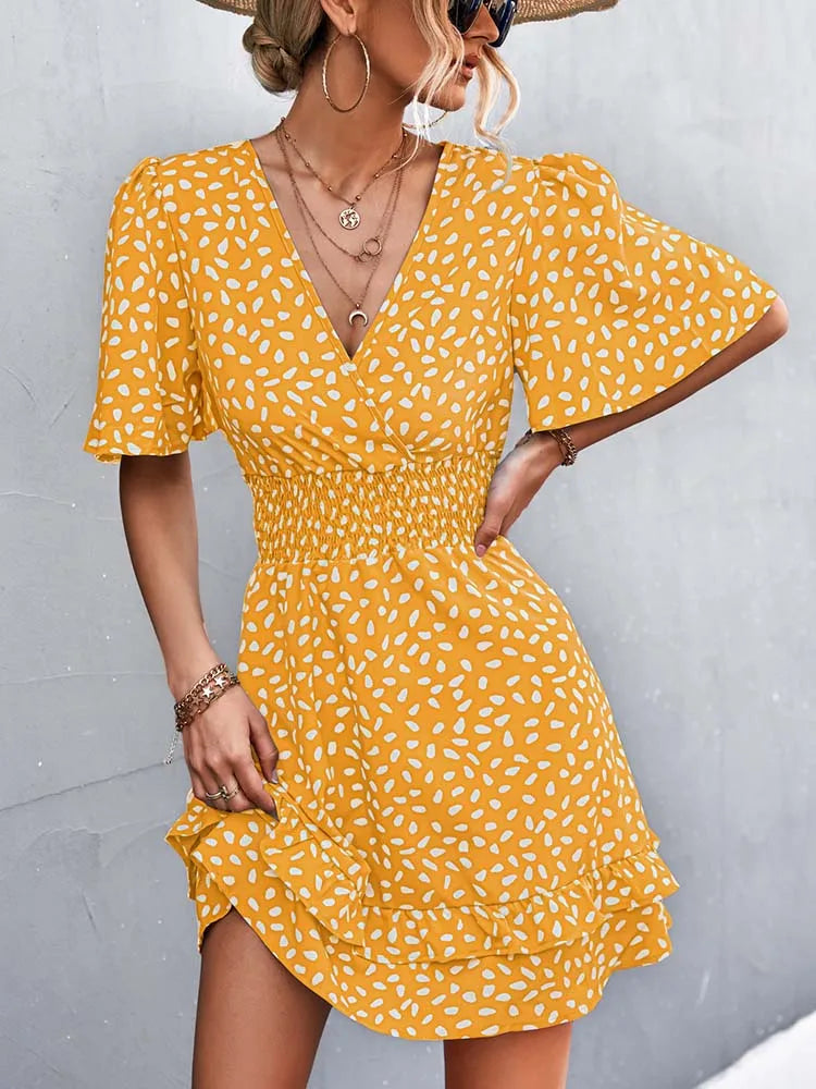 Yannick | Women's Floral Frill Sleeve Wrap Midi Summer Dress