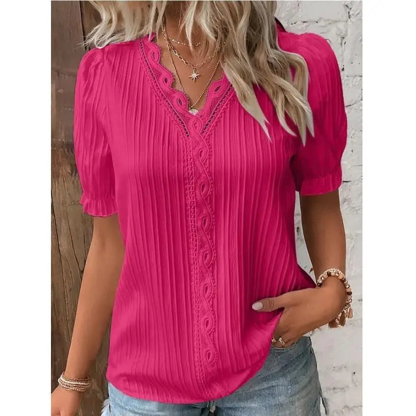 Gwenllian | Women's Lace Trim V-Neck Pleated Blouse