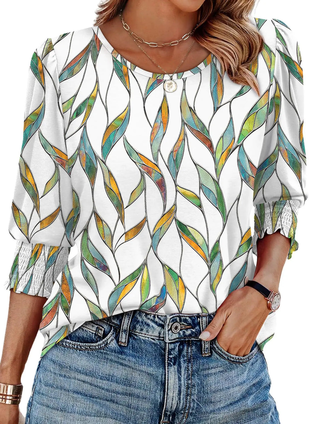 Finian | Women's Floral Print Three-Quarter Sleeve Top