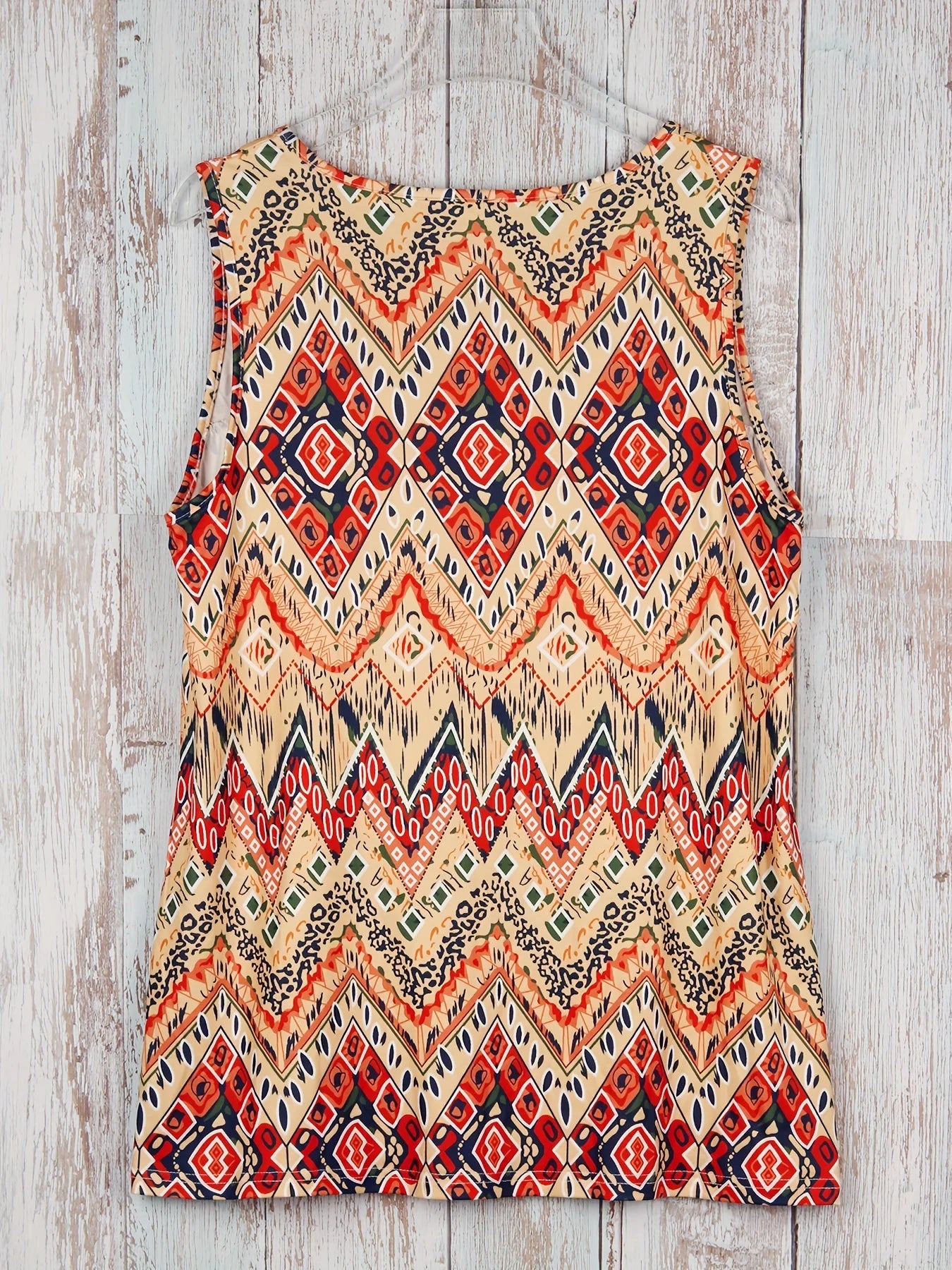 Zosima | Women's Geometric Print Ruched Sleeveless Top