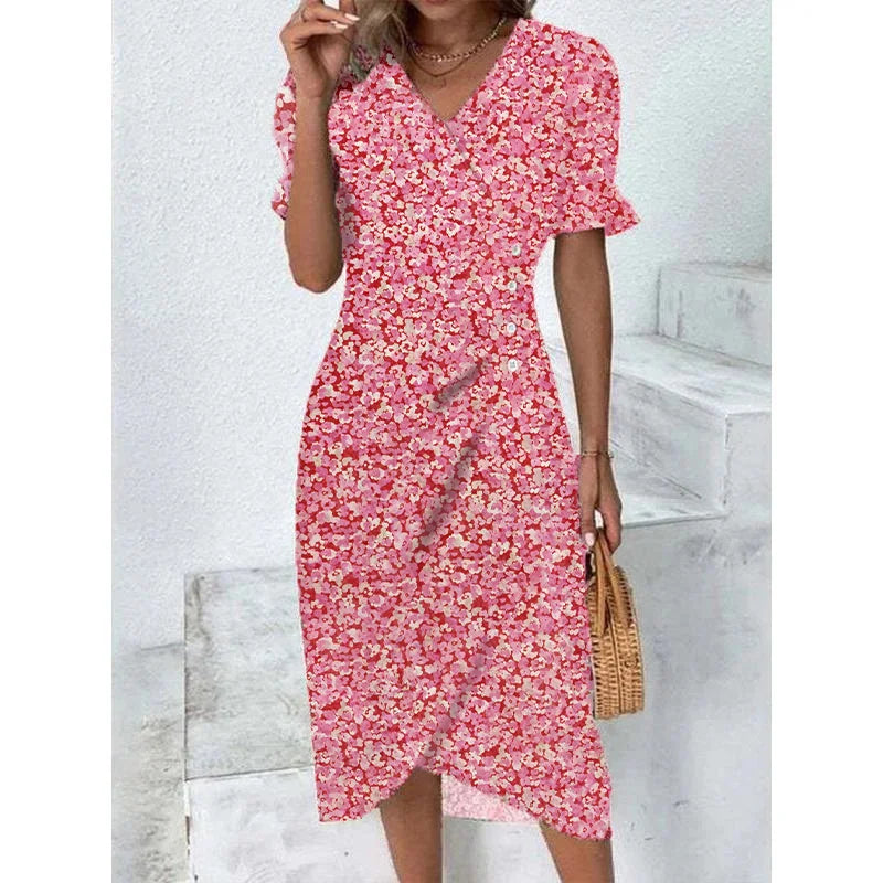Jobst | Women's Floral Button Front Puff Sleeve Midi Dress