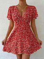 Luthais | Women's Floral Wrap V-Neck Mini Dress