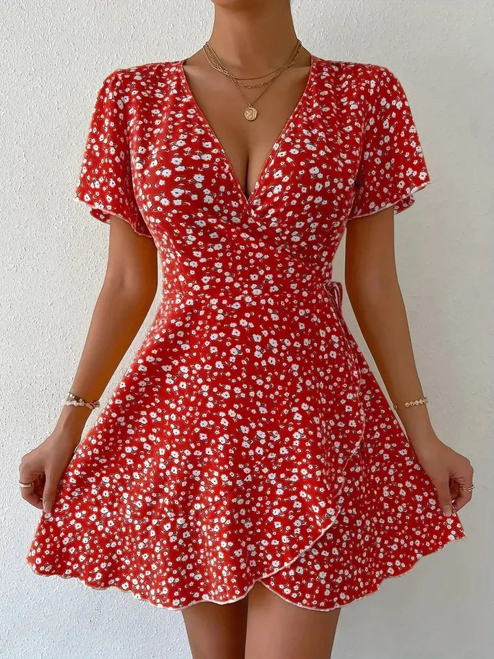 Luthais | Women's Floral Wrap V-Neck Mini Dress