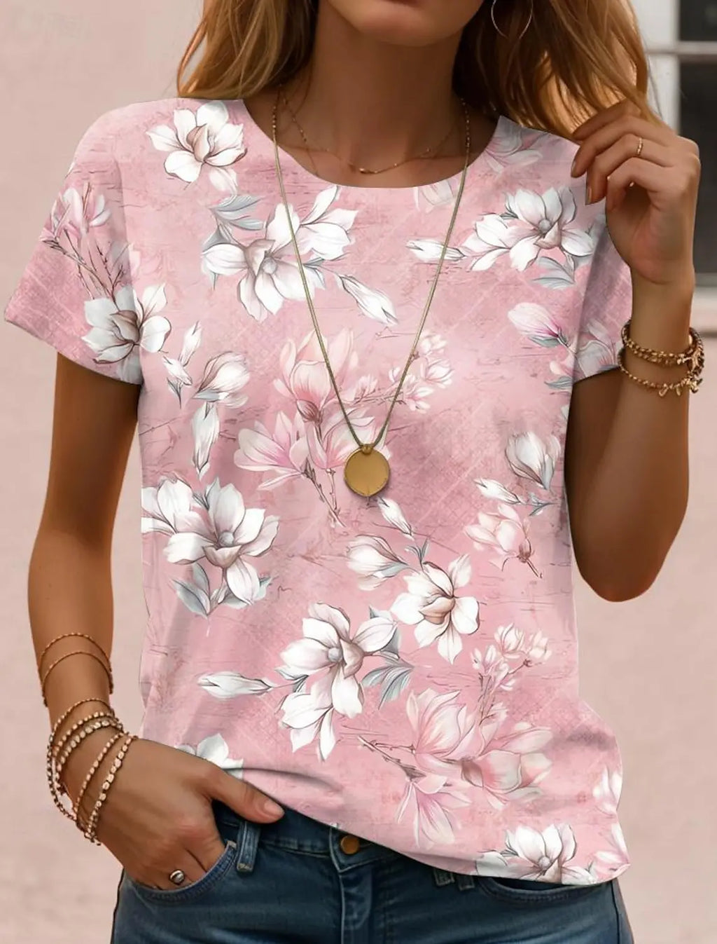 Naoise | Women's Floral Print Crew Neck Short Sleeve T-Shirt