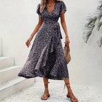 Ysabeau | Women's Floral Wrap Ruffle Hem Midi Summer Dress