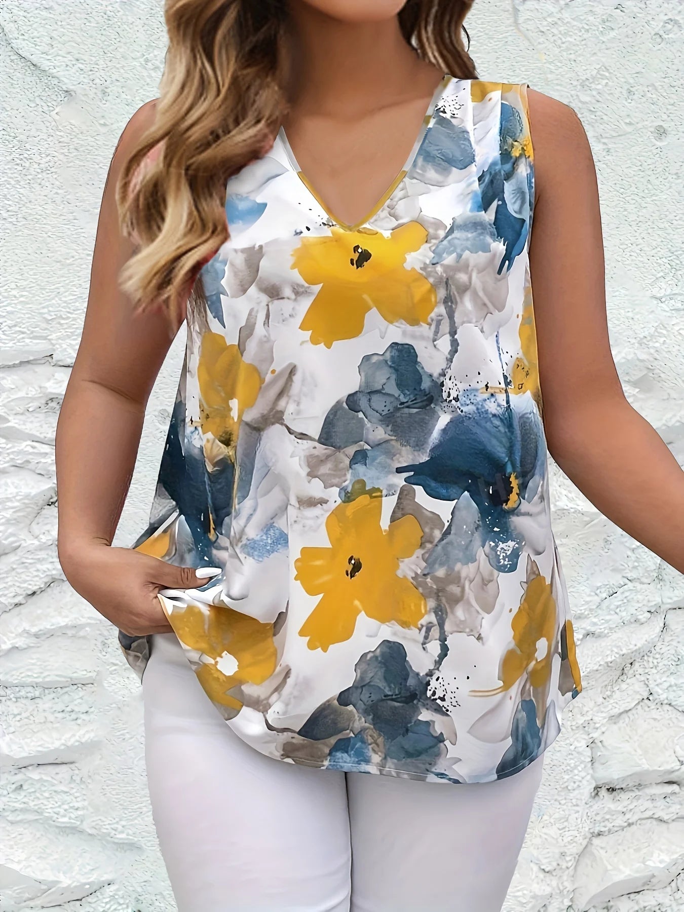 Maeldun | Women's Floral Print V-Neck Sleeveless Vest Top