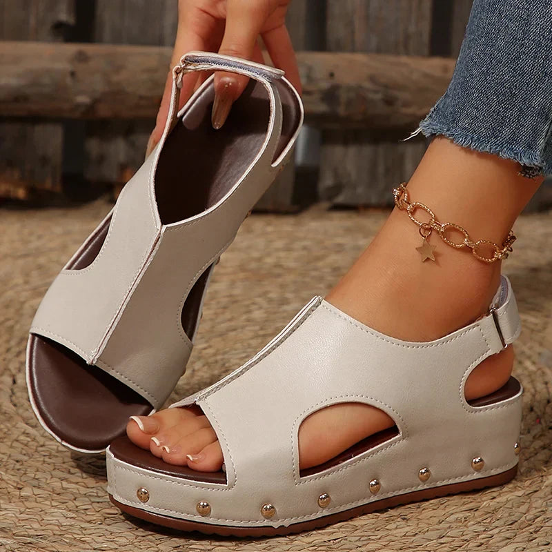 Idris | Women's Cut-Out Studded Peep Toe Platform Sandals