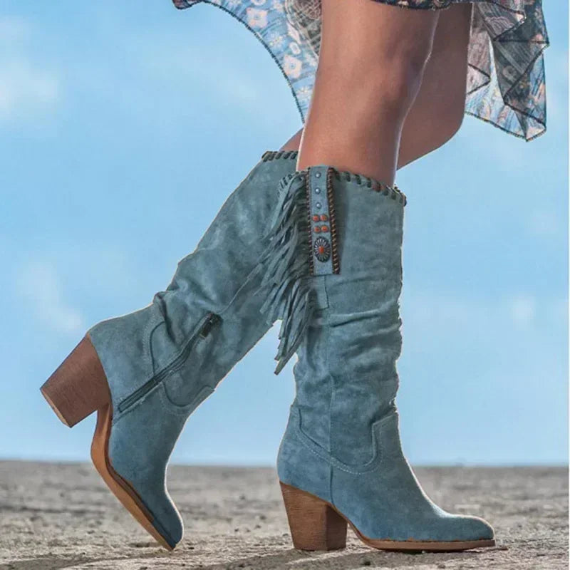 Elaris | Women's Fringe Detail Western Cowboy Calf Boots
