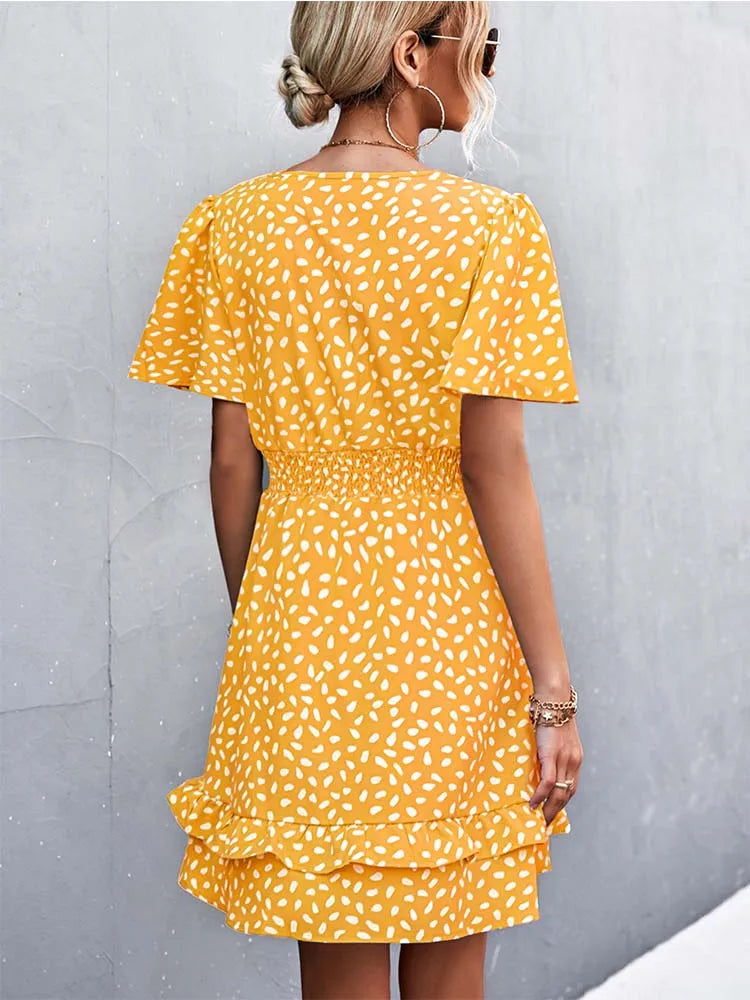 Yannick | Women's Floral Frill Sleeve Wrap Midi Summer Dress