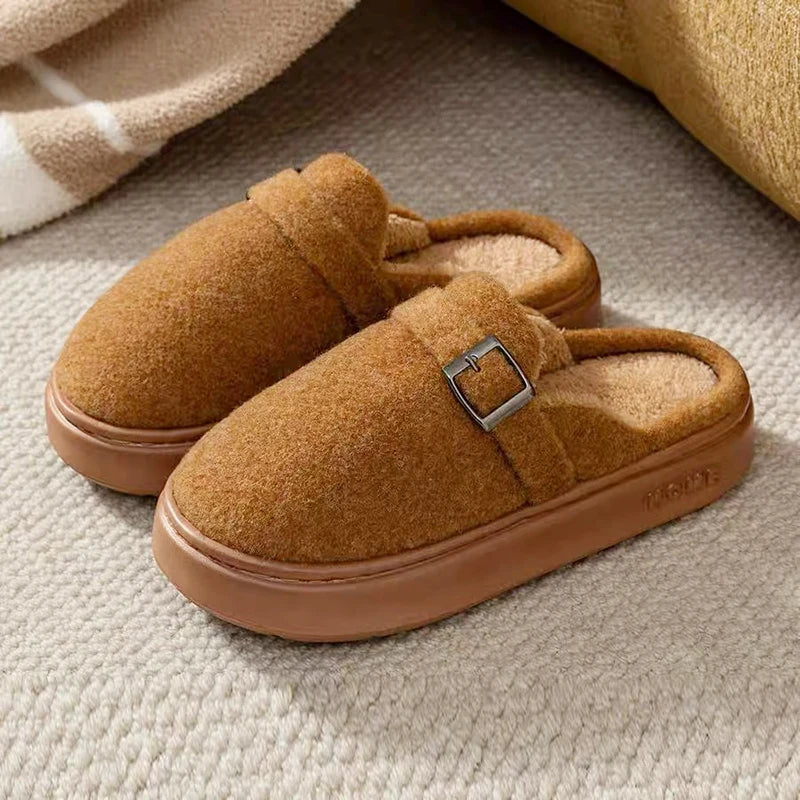Isolde | Women's Fuzzy Slide-In Sandals with Buckle Detail