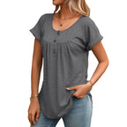 Montague | Women's Scoop Neck Button Detail Loose Blouse