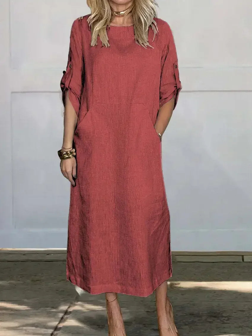 Dove | Women's Breezy Loose Fit Pocket Midi Dress