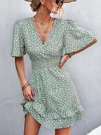 Yannick | Women's Floral Frill Sleeve Wrap Midi Summer Dress