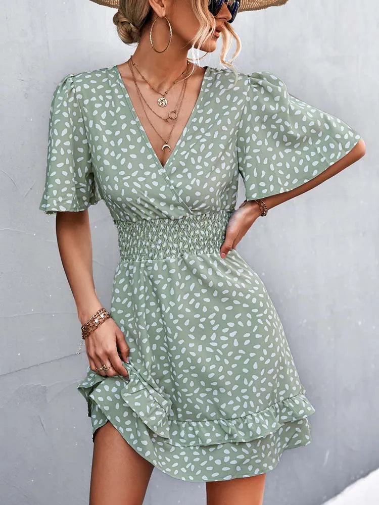 Yannick | Women's Floral Frill Sleeve Wrap Midi Summer Dress