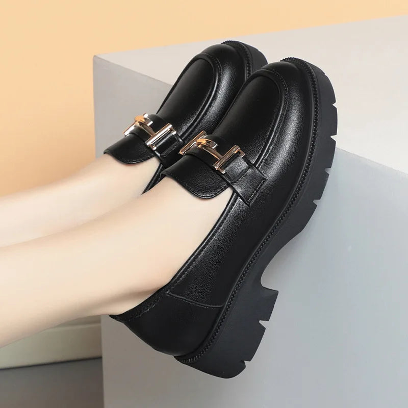 Eira | Women's Chic Platform Mary Janes with Gold Buckle Detail