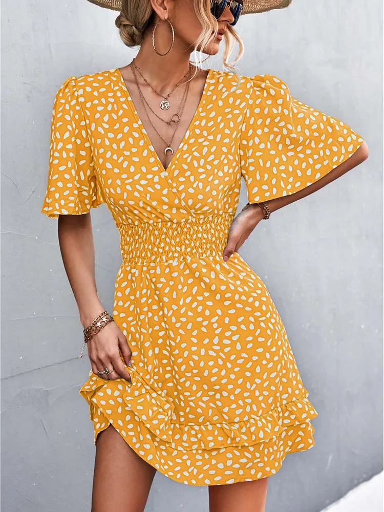 Yannick | Women's Floral Frill Sleeve Wrap Midi Summer Dress