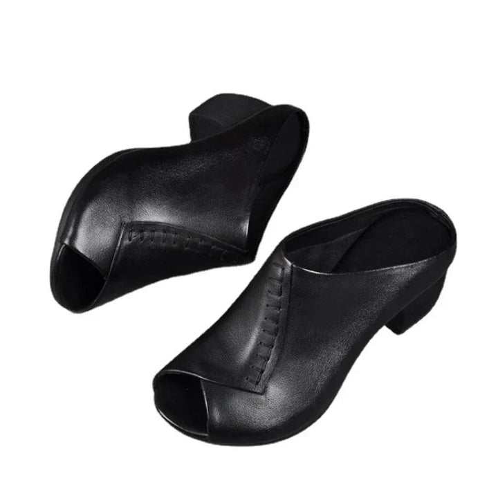Oleanna | Women's Peep Toe Block Heel Mule Sandals