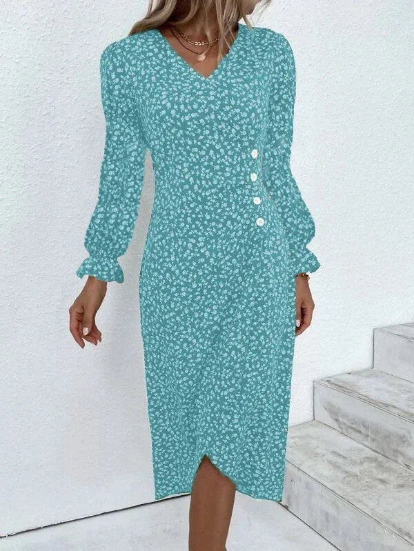 Jobst | Women's Floral Button Front Puff Sleeve Midi Dress