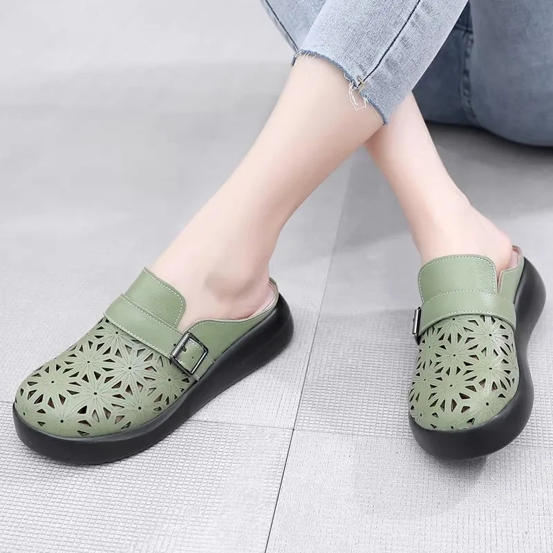 Elara | Women's Floral Pattern Slip-On Clogs with Buckle Detail