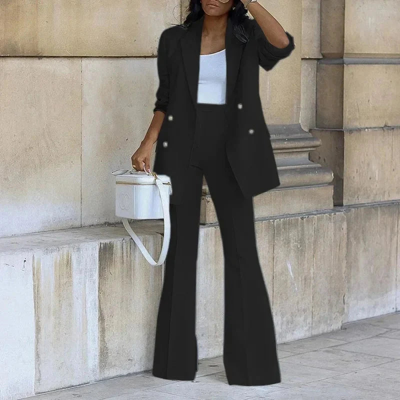 Agnes | Women's Elegant Double-Breasted Blazer & Flared Trousers Set