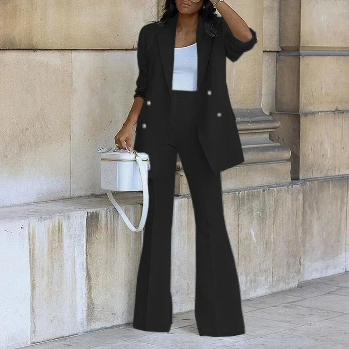 Agnes | Women's Elegant Double-Breasted Blazer & Flared Trousers Set