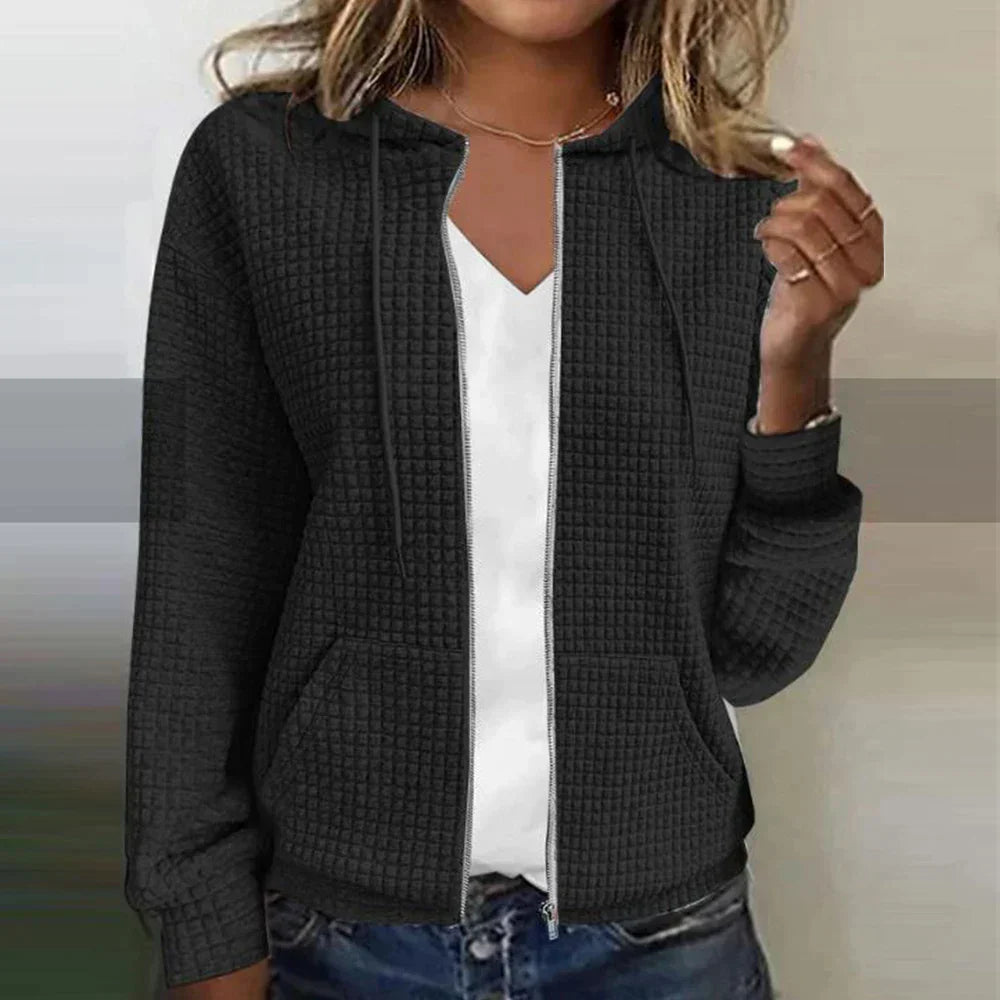 Greer | Women's Waffle Knit Zip-Up Hooded Jacket