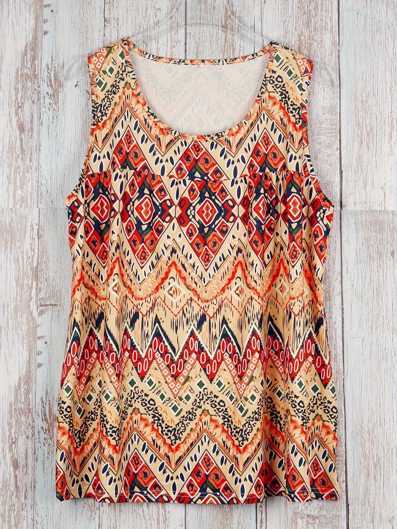 Zosima | Women's Geometric Print Ruched Sleeveless Top